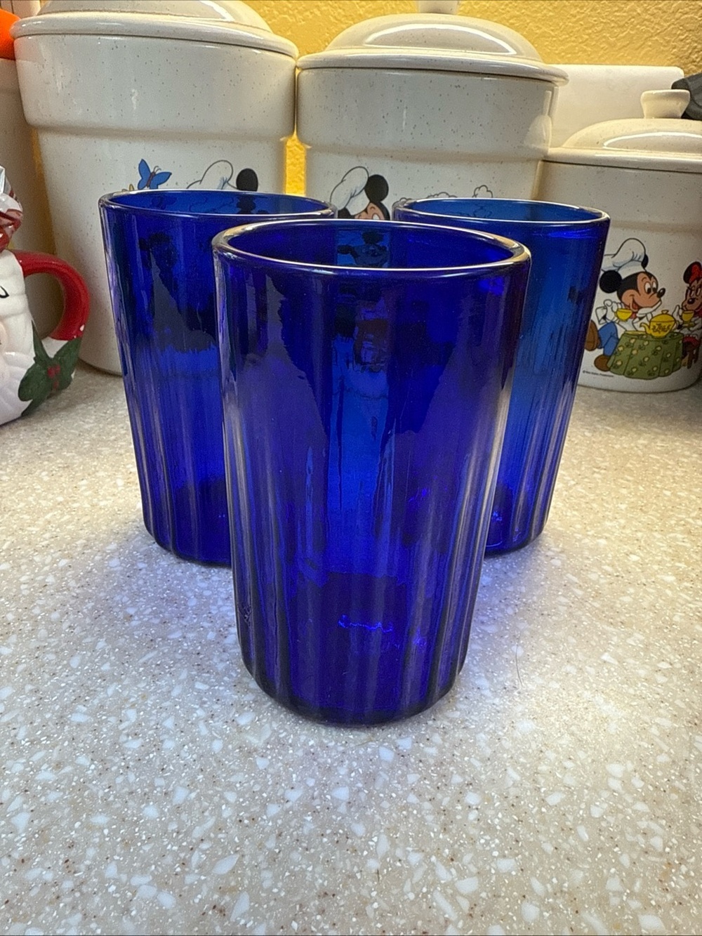 Vintage Cobalt Blue Glass Tumblers Set of 3 Juice cups 5’ Signed Magic Sands 83?
